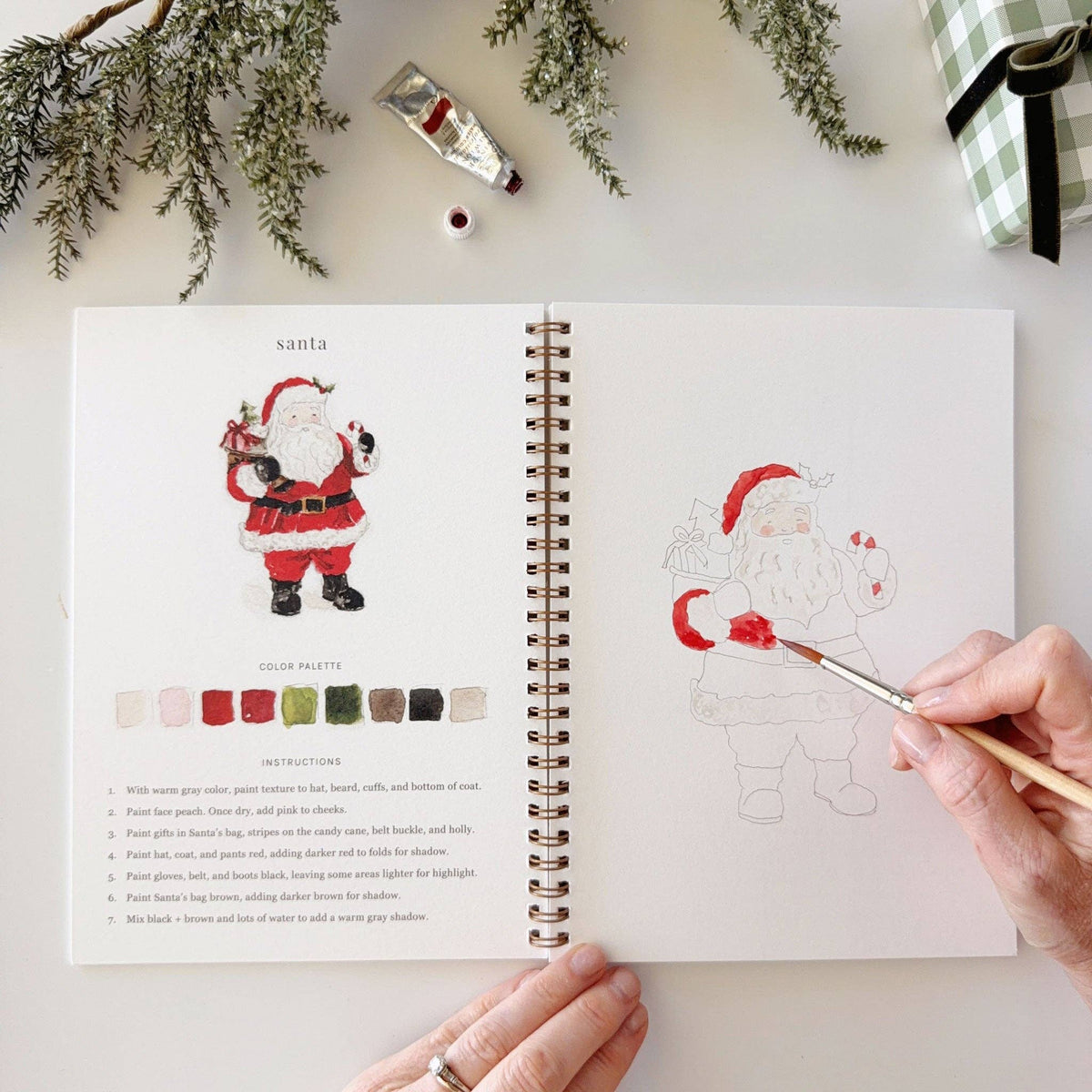 Santa page with painted example and color swatches