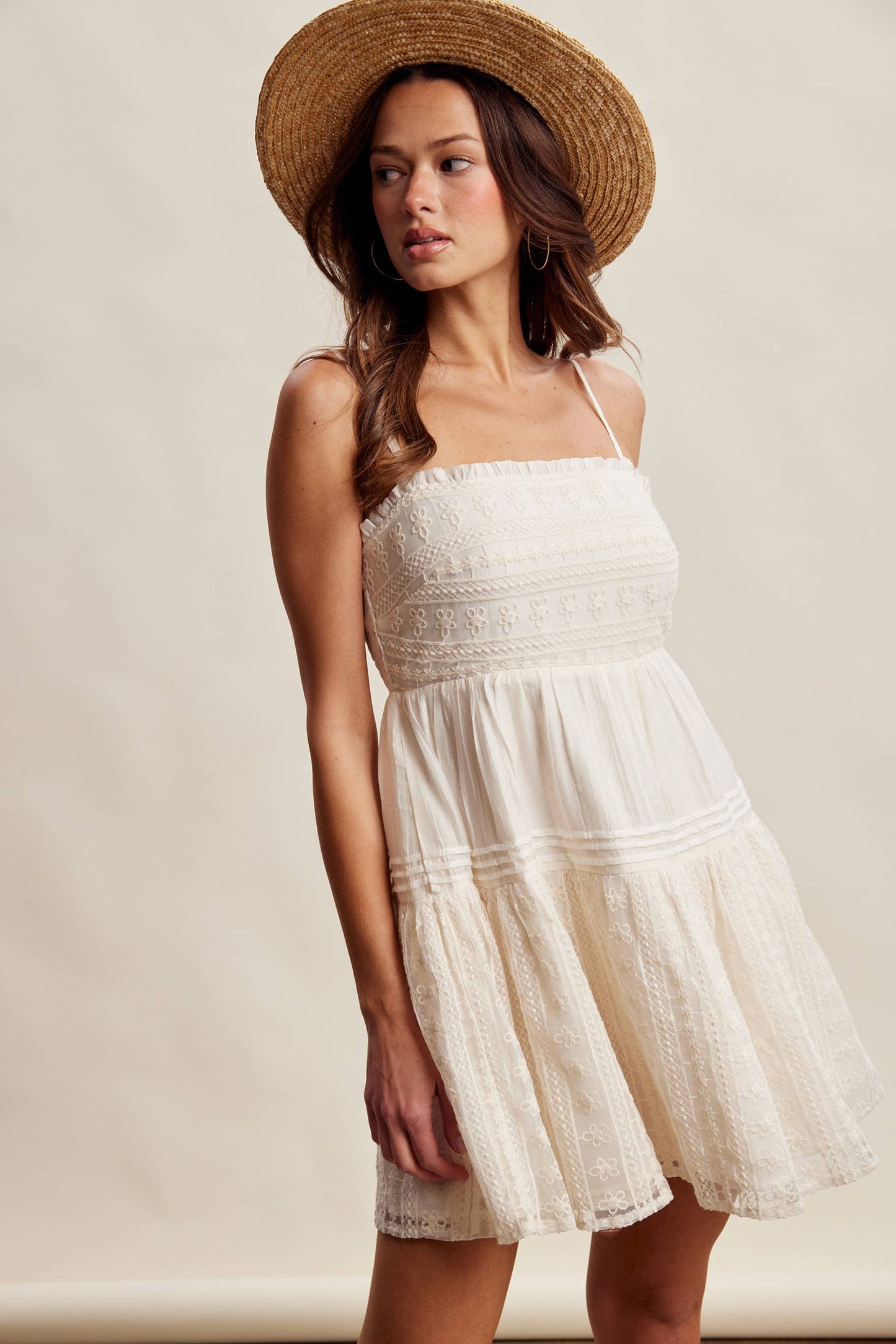 Ecru Lace Tiered Mini Dress