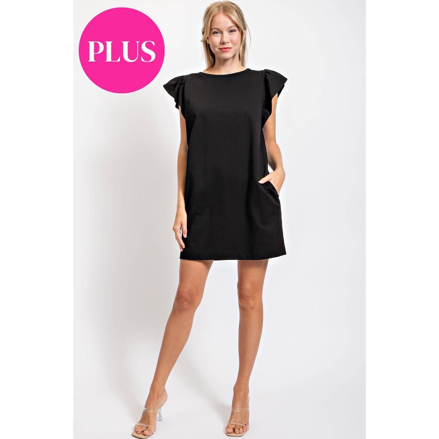 Plus Size Cotton Mini Shift Dress - Black Final Sale