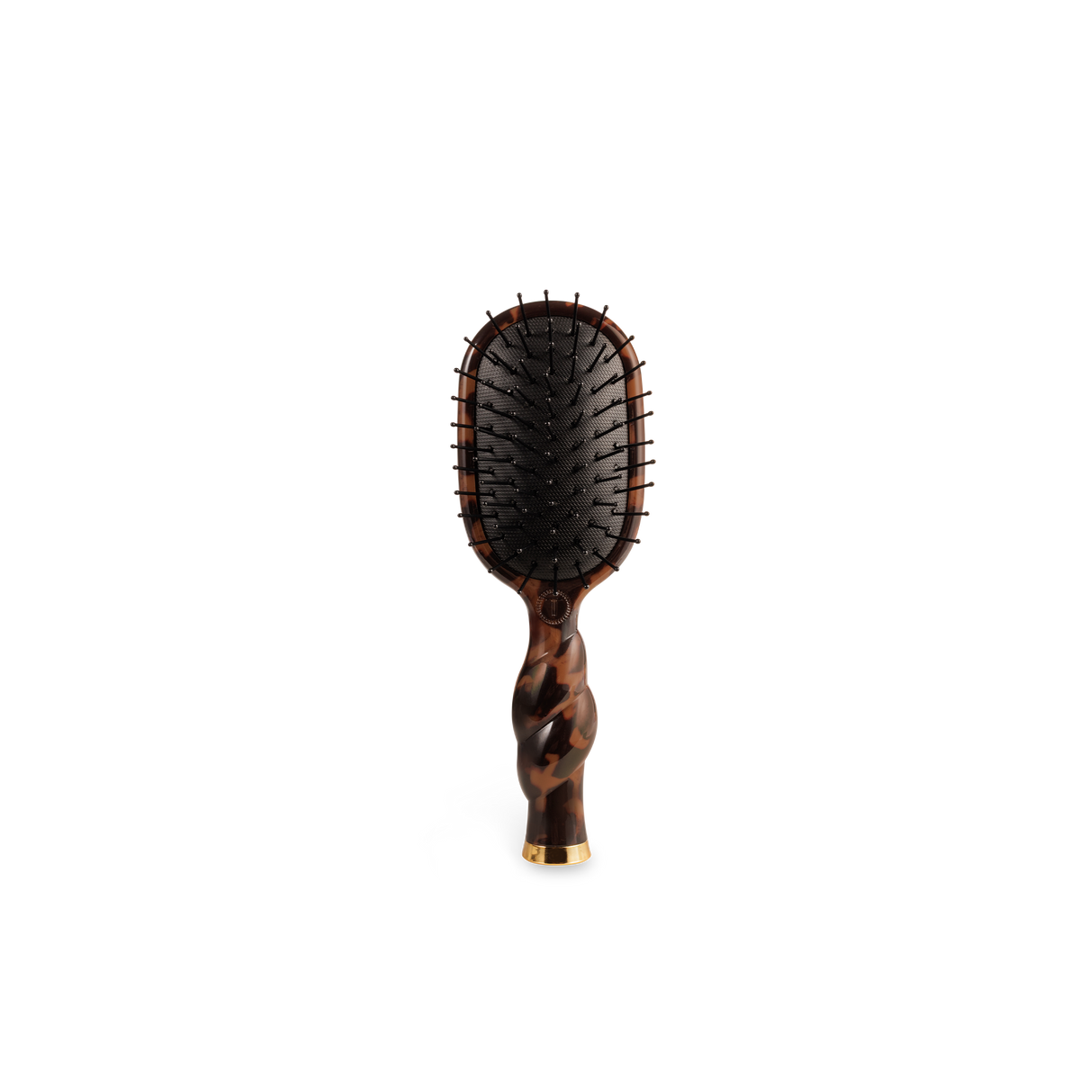 TELETIES tortoise mini detangler brush with coil handle, front view