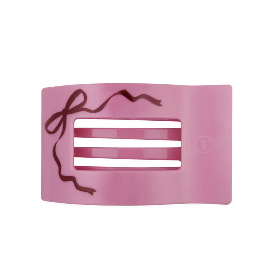 TELETIES pink Just Add a Bow large flat rectangle hair clip, top view