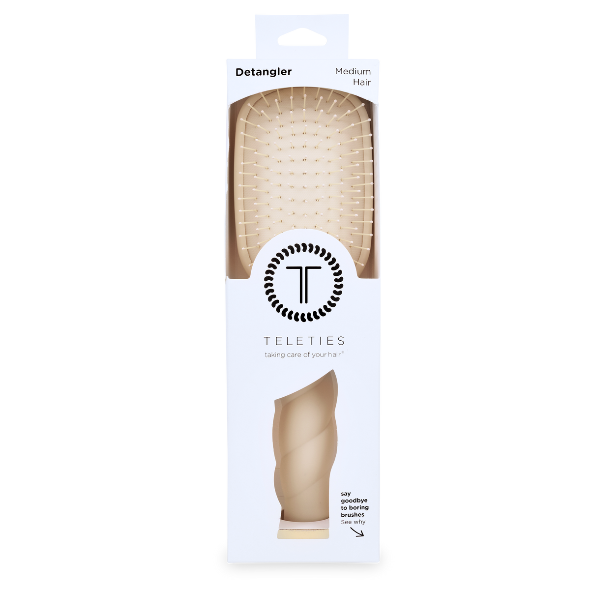 TELETIES detangler brush for medium hair in its packaging box