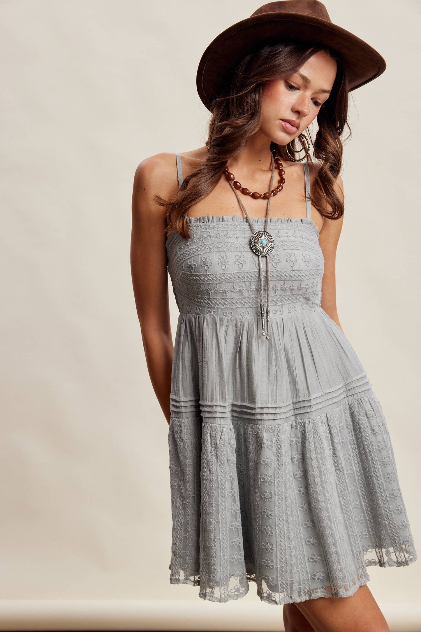 Ash Blue Lace Tiered Mini Dress