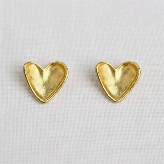 Vintage Inspired Gold-Toned Textured Heart Stud Earrings