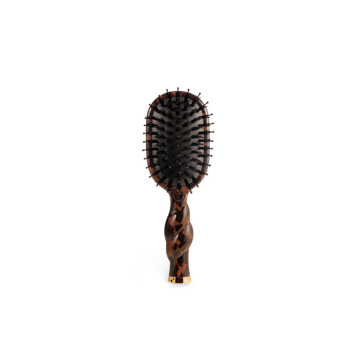 TELETIES tortoise mini boar bristle brush with coil handle, front view