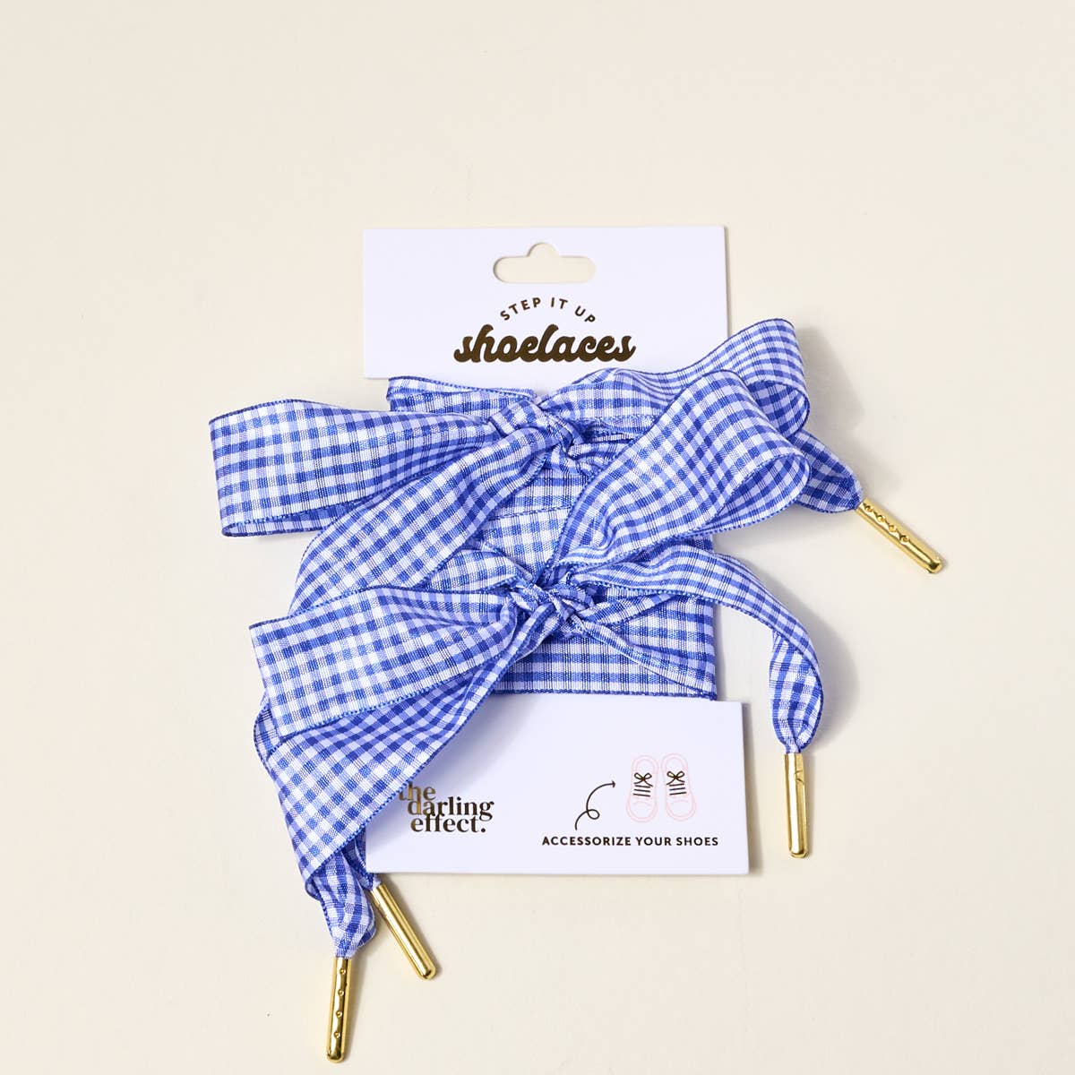Step It Up Shoelaces–Gingham Royal Blue