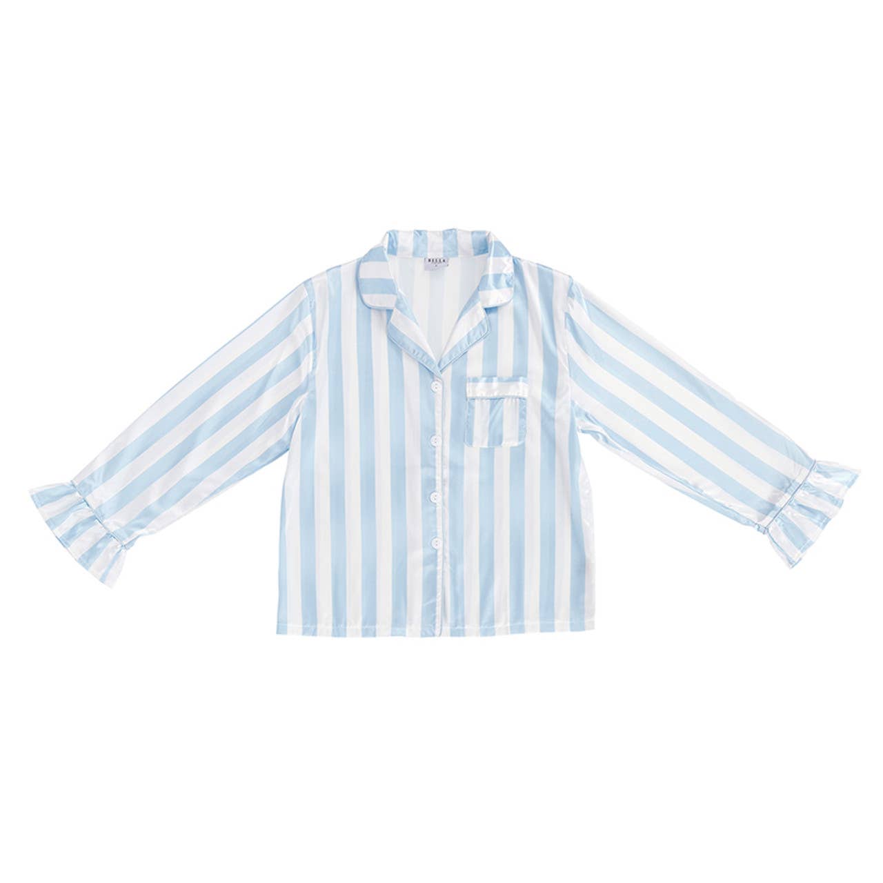 Ruffle PJ Set With Velvet Tie - Blue Stripe