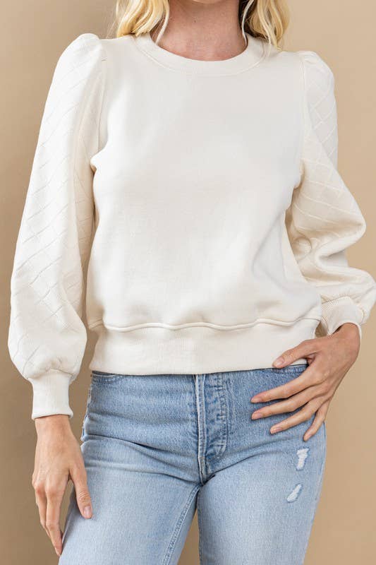 Puff Sleeve Sweatshirt:  CREAM