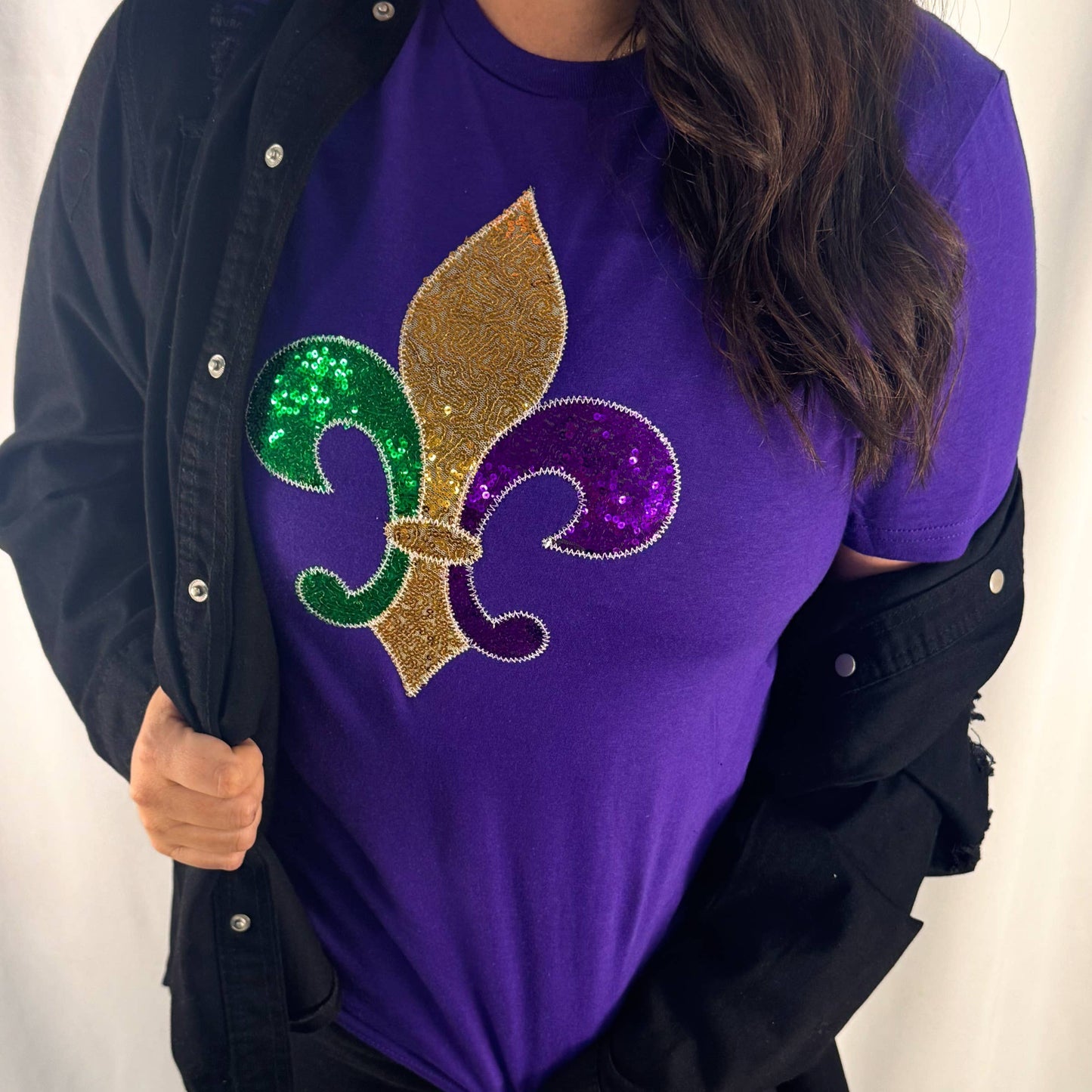 Mardi Gras Fleur De Lis Real Sequins Short Sleeve