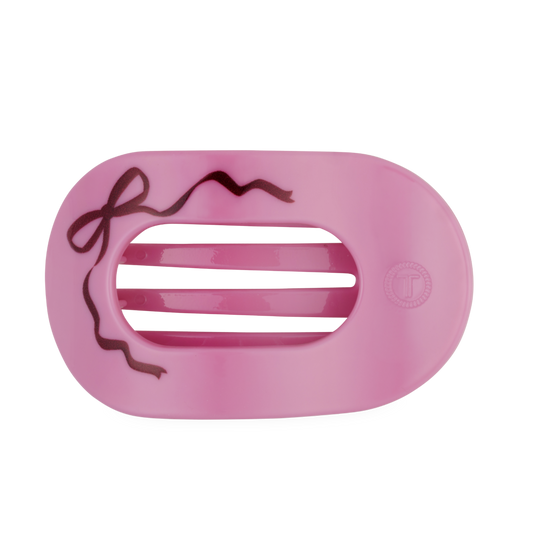TELETIES pink Just Add a Bow large flat round hair clip, top view