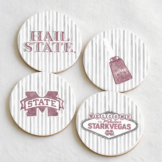 Mississippi State Striped Ceramic Coasters