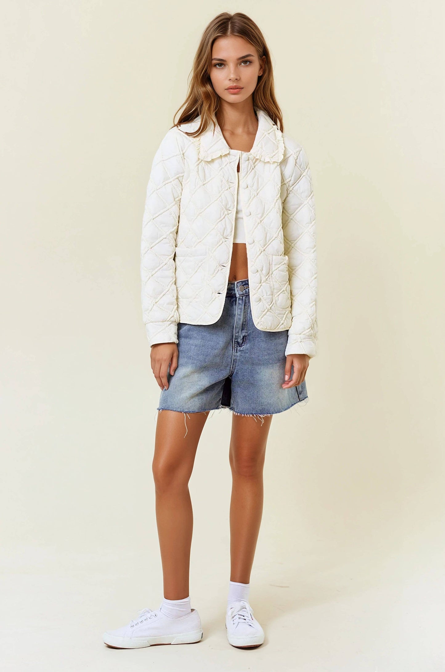 Lauren Ruffled Collar Quilted Jacket