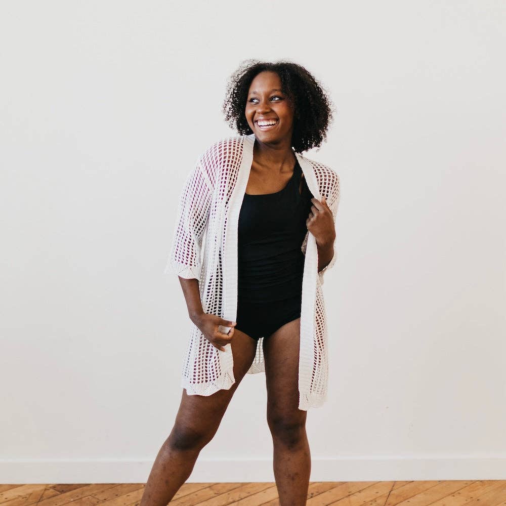 Coastal Views Crochet Tie Kimono White or Black