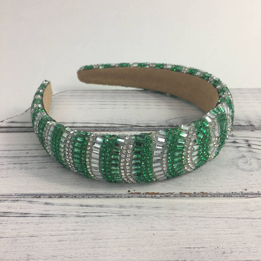 Green and white Stripe Headband