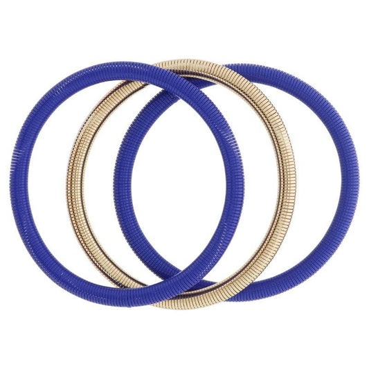 Set of 3, Royal Blue and Gold Stretchy Bangles Bracelet
