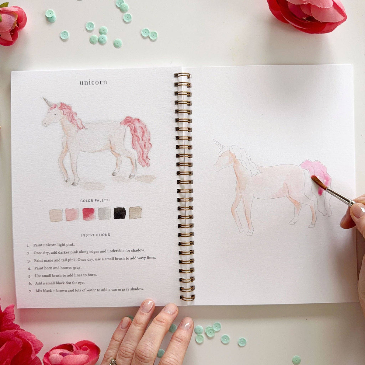 Unicorn page with painted example