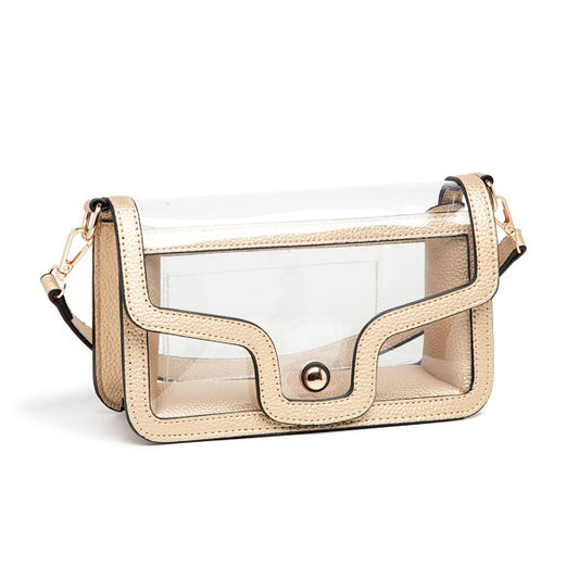 Gold Clear Vegan Leather Crossbody/Wristlet/Clutch