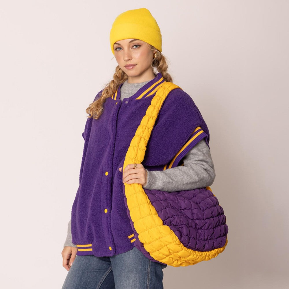 Purple/Yellow Game Day Puffer Tote