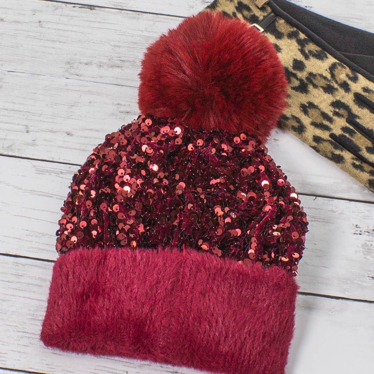 Sequin Fur Pom Fashion Beanie