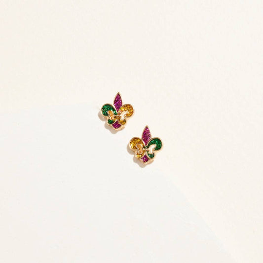 Glitter Enamel Fleur De Lis Post Earrings