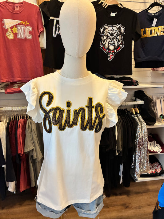 Saints White Flutter Sleeve top