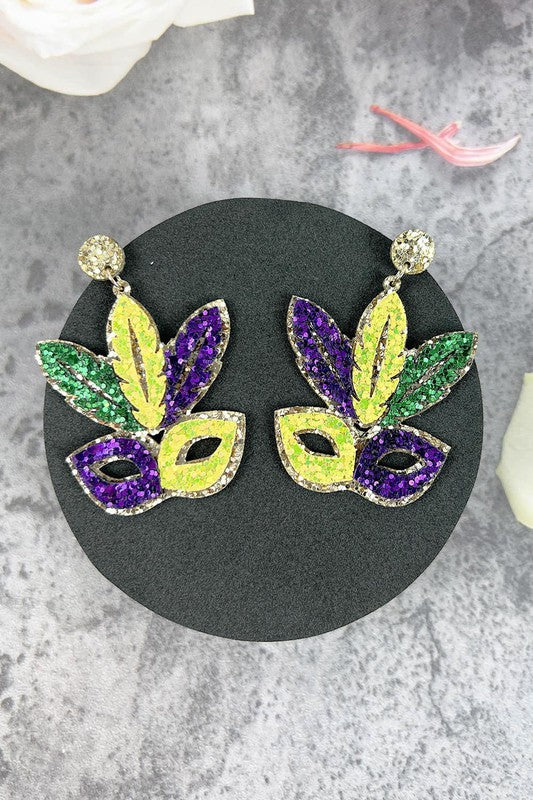 Mask and Feather Mardi Gras Earrings