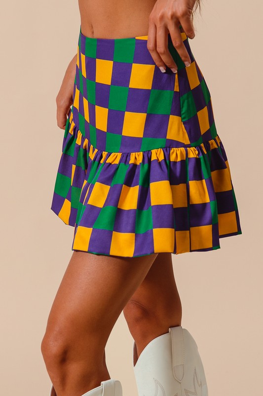 MARDI GRAS COLOR CHECKER MINI BALLOON SKIRT