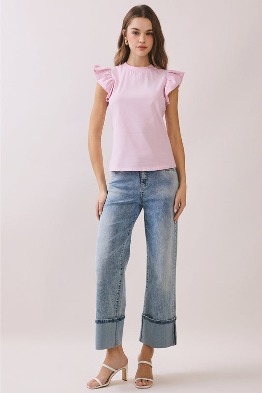 Light Pink Ruffle Sleeve Top