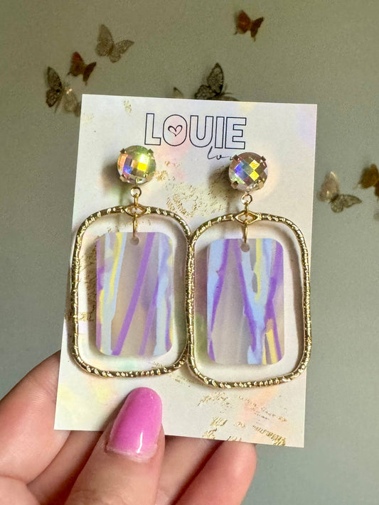Purple Yellow Gold Louisiana Mardi Gras Acrylic Earrings