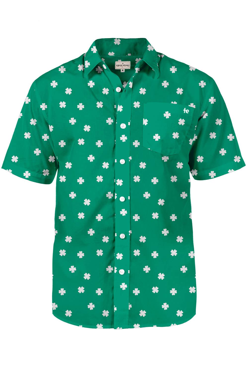Men's Green w White Clover St. Patrick's Day Hawaiian Shirt