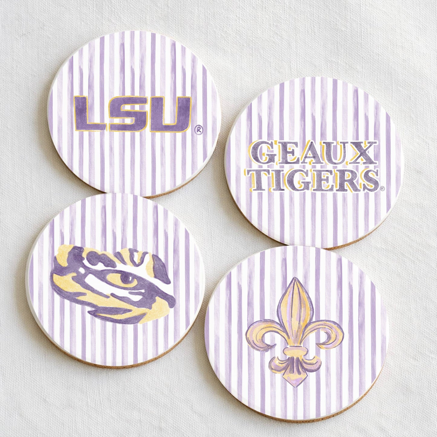 LSU Striped Ceramic Coasters