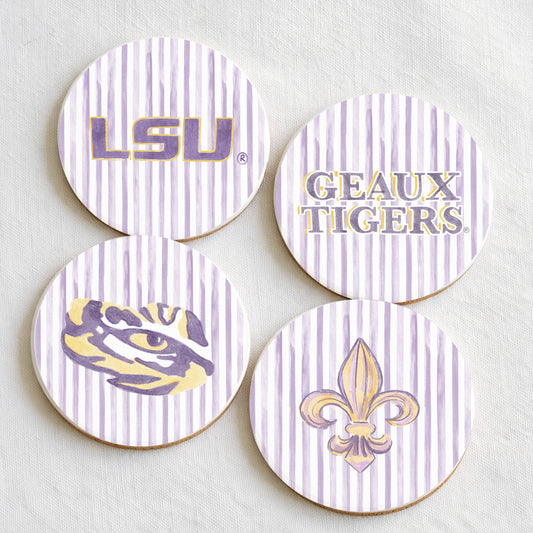 LSU Striped Ceramic Coasters