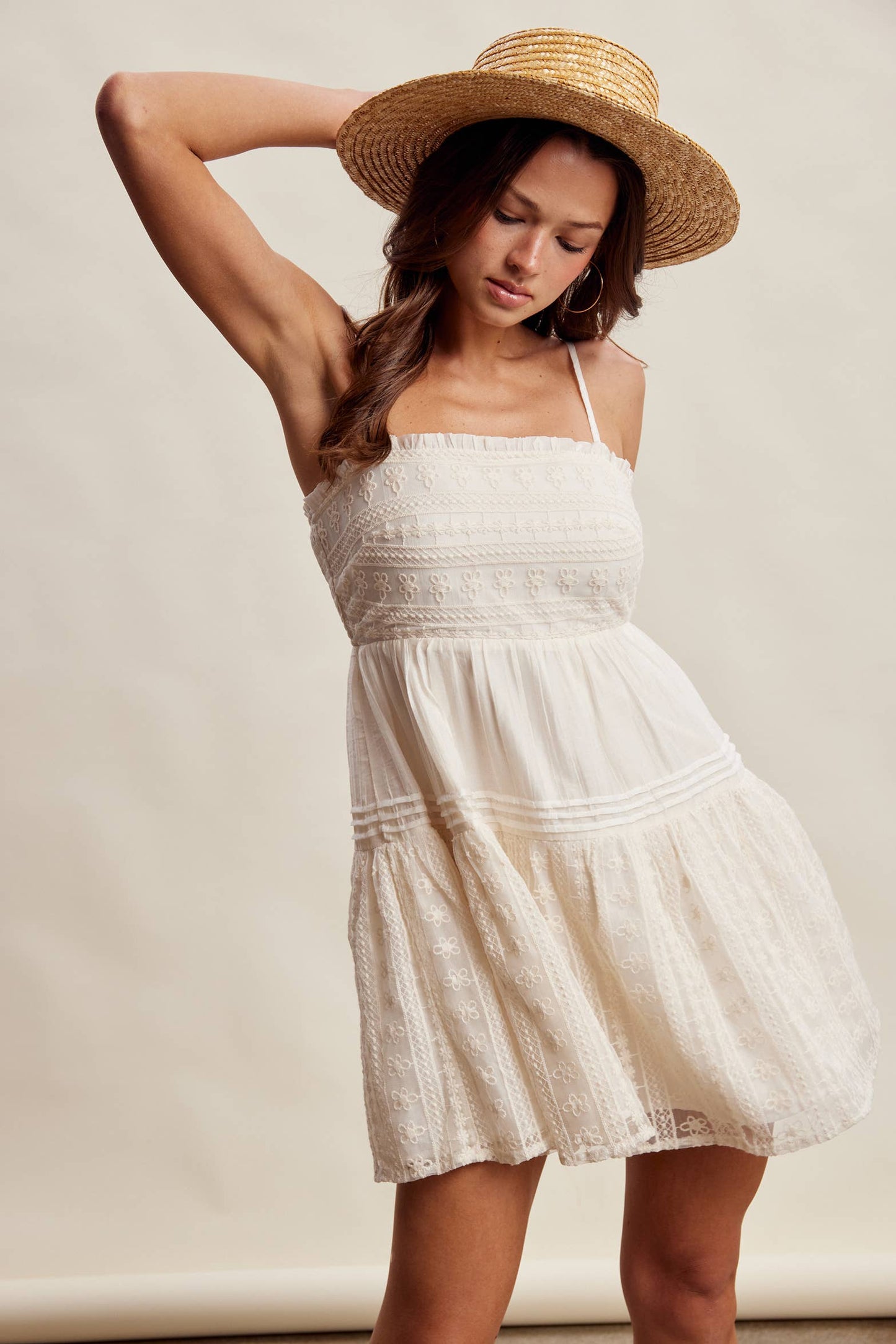 Ecru Lace Tiered Mini Dress