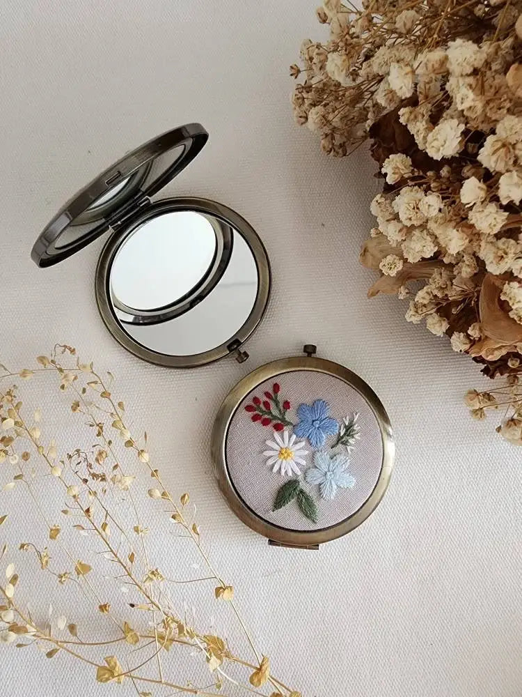 Sophia Floral Embroidered Compact Mirror