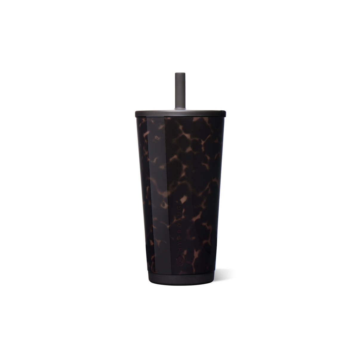 Mocha Tortoise HydroJug 20 oz Everyday Tumbler with dark brown tortoiseshell pattern, matching lid, and straw