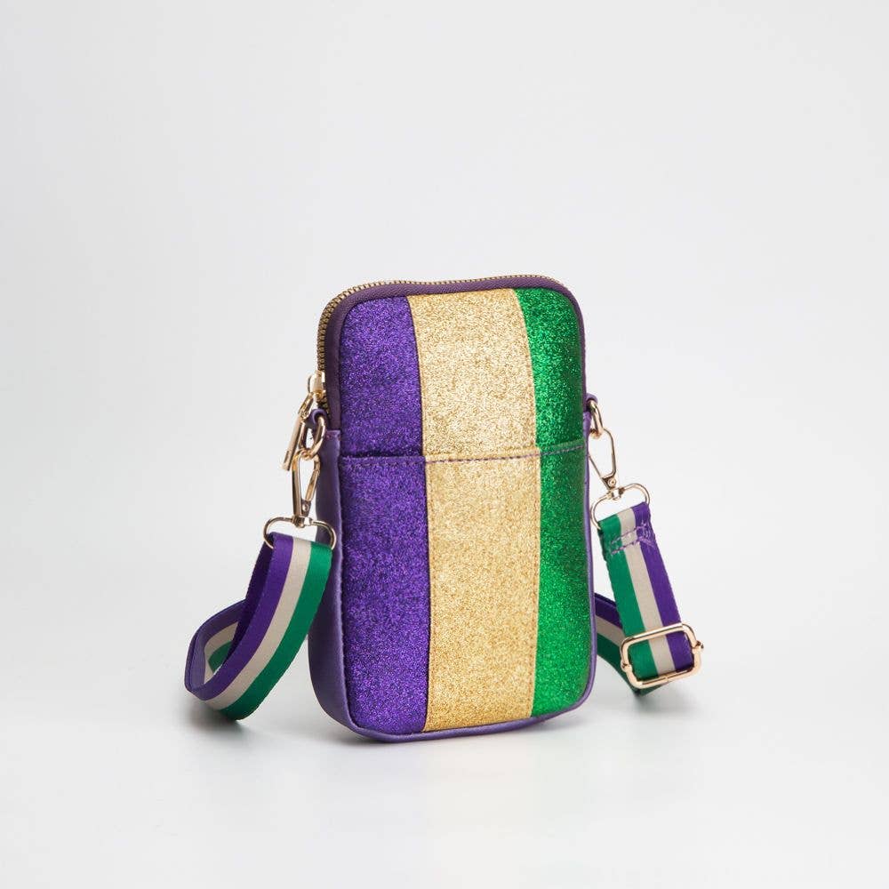 Mardi Gras glitter phone bag