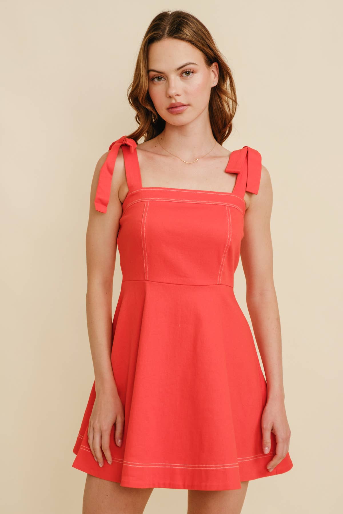 PURPLE STRAP TIE FLOWY MINI DRESS