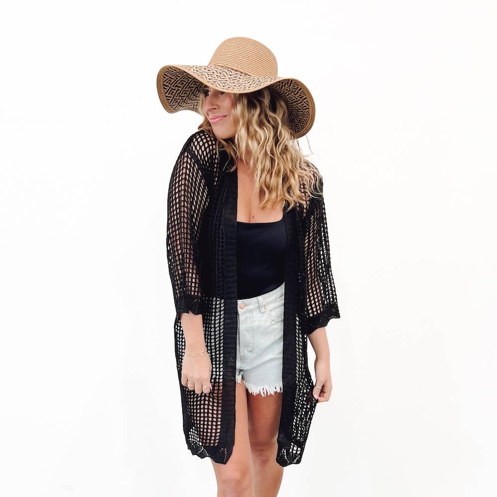 Coastal Views Crochet Tie Kimono White or Black