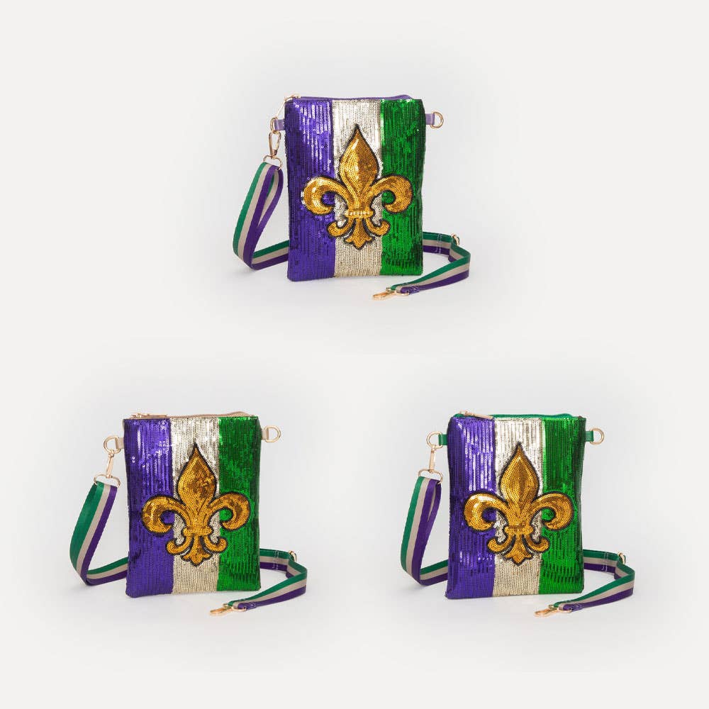 Fleur de Lis Mardi Gras Sequin Crossbody Bag