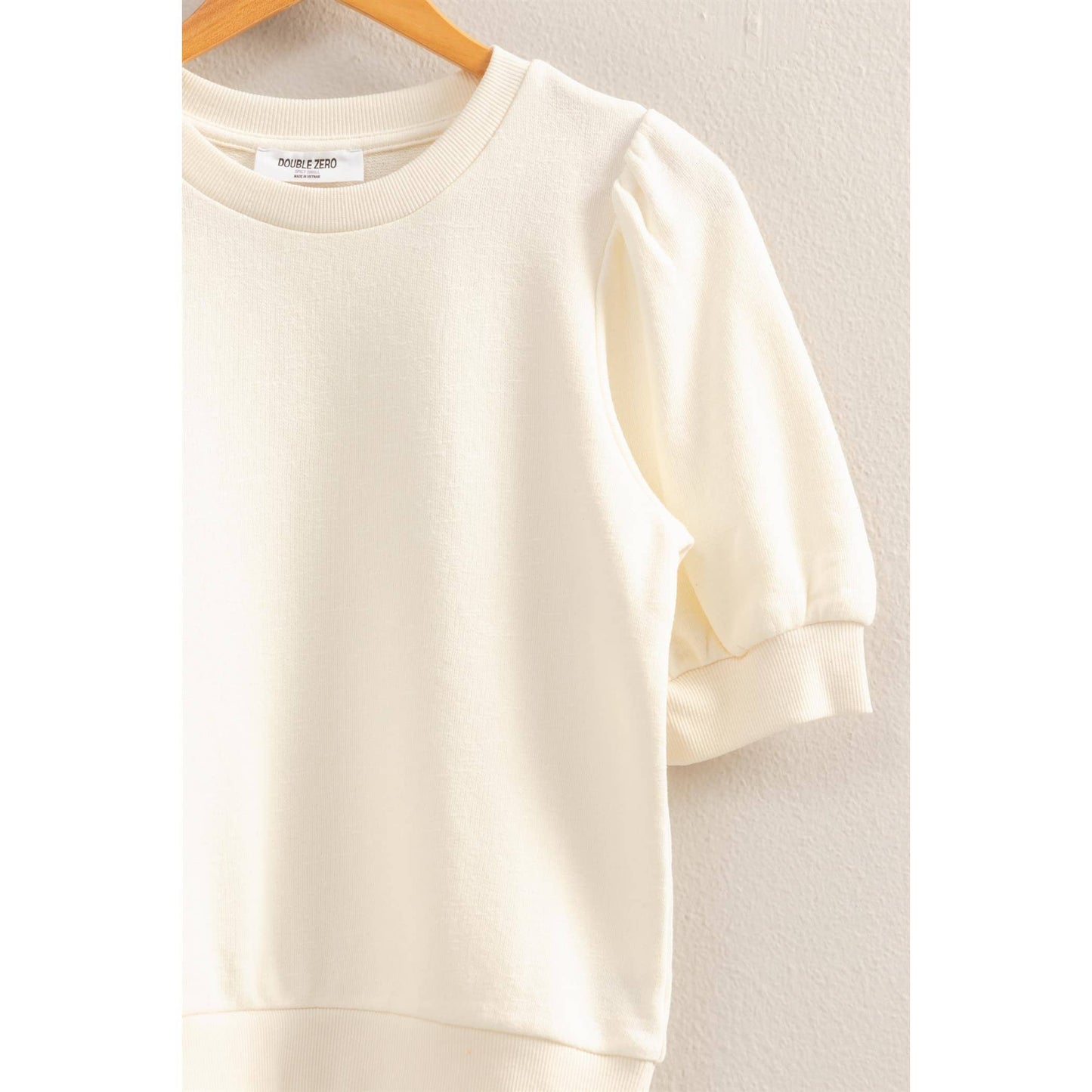 Wolverines  Cream Puff Sleeve Round Neck Top