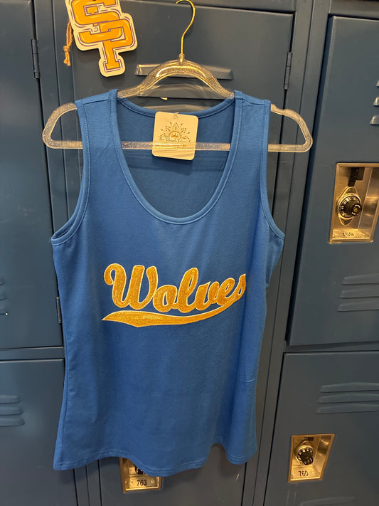 Cc Sleeveless long tank sequin wolves