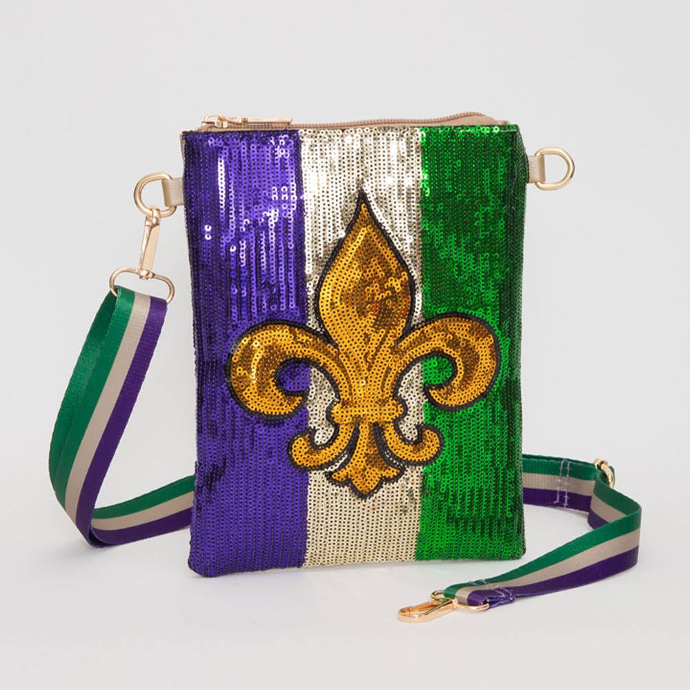Fleur de Lis Mardi Gras Sequin Crossbody Bag