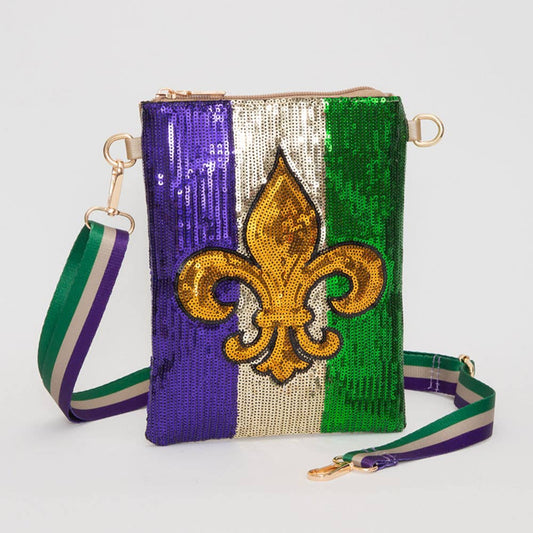 Fleur de Lis Mardi Gras Sequin Crossbody Bag
