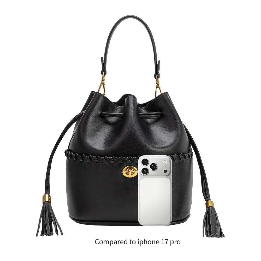 Janae Black  Vegan Leather Top Handle Bag