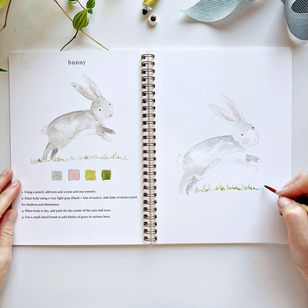 Painting a bunny in watercolor