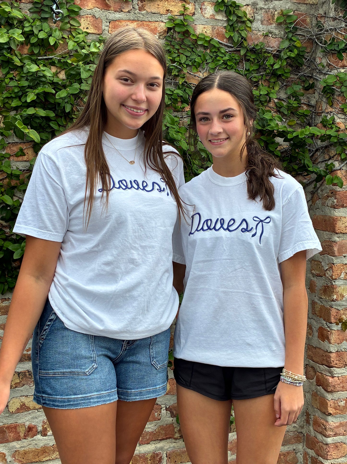 Doves Embroidered T Shirt with Bow