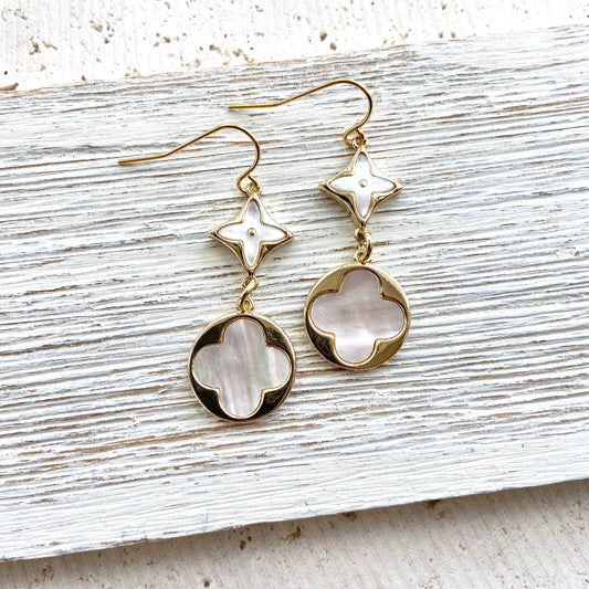 Pearl shell earring clover quatrefoil boutique salon jewelry