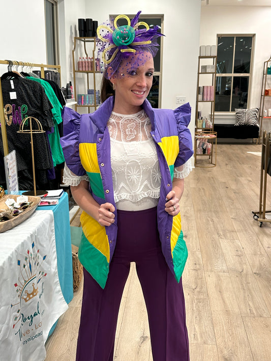 Mardi Gras Ruffle Sleeve Puffer Vest