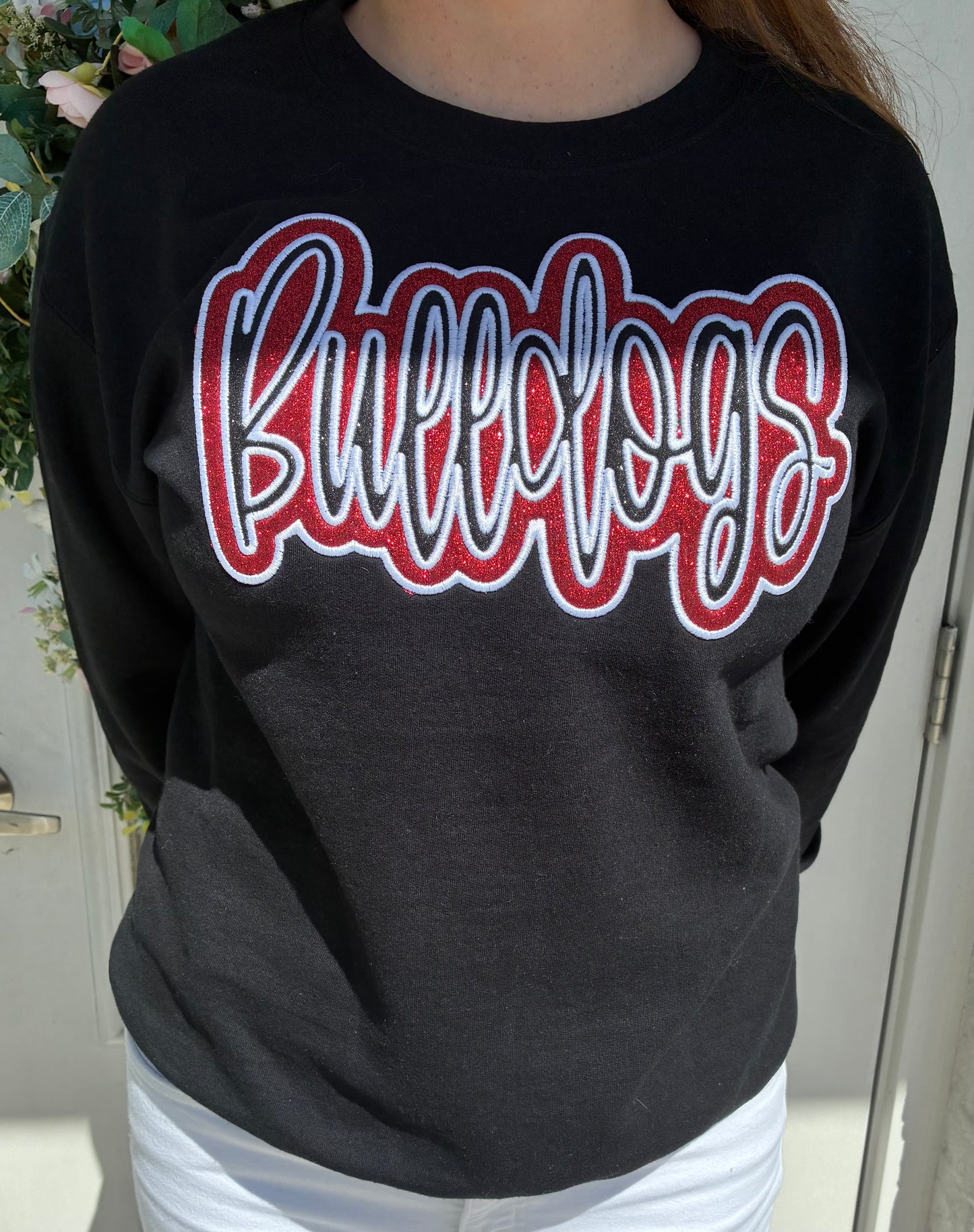 FHS Bulldogs Double Glitter Double Embroidery Crewneck Sweatshirt
