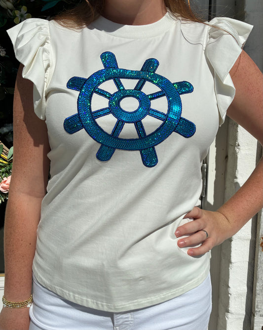 MHS Shipswheel Flutter Sleeve top